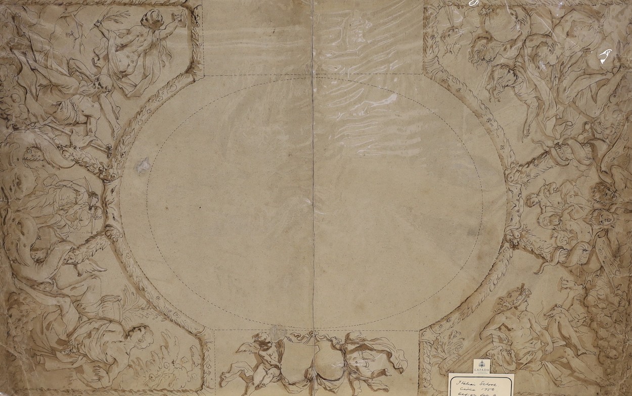 Italian School c.1750, pen and ink, Design for a ceiling, 46 x 71cm, unframed